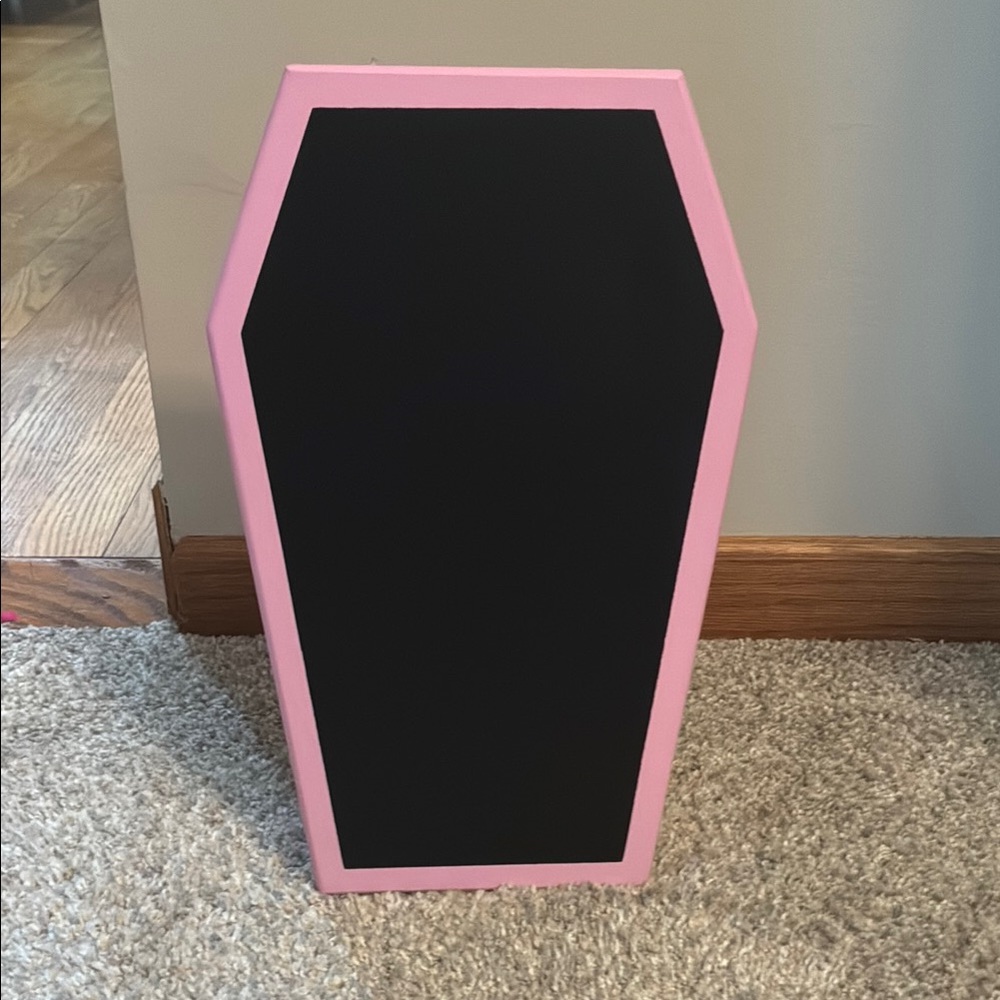 Pink and Black Coffin-Shaped Chalkboard